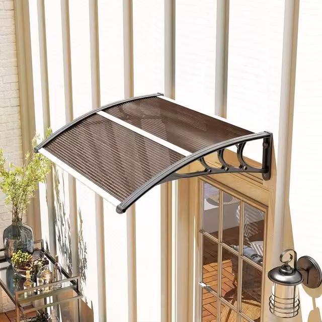 EONLION Brown Outdoor Window and Door Canopy Fixed Awning, W: 100 cm, D: 100 cm, H: 100 cm