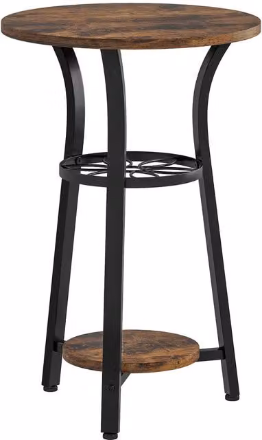 ERGOVEXA Small Round Side Table with 3 Storage Shelves, Brown and Black