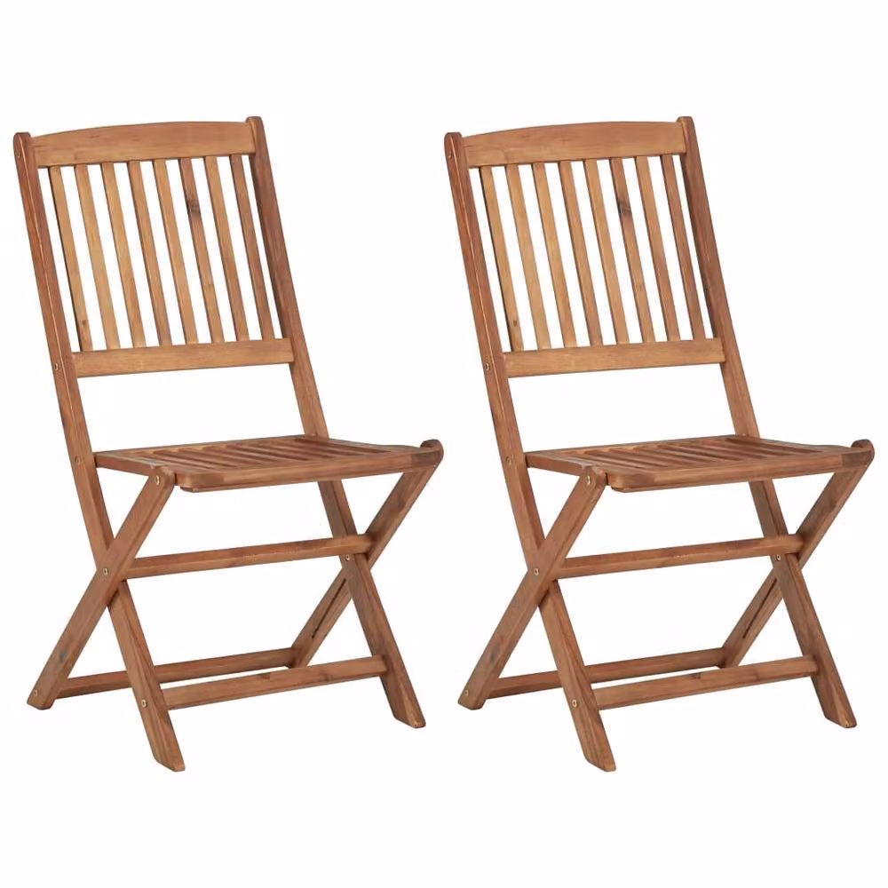 Berkfield Home Set of 2 Folding Outdoor Chairs in Brown Oiled Solid Acacia Wood – 2