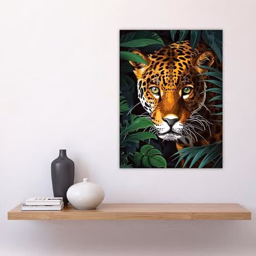 Artery8 Jaguar Lurking In Jungle Plants Wall Art Poster Print, Multicolour, W/H: 46 x 46 cm – 4