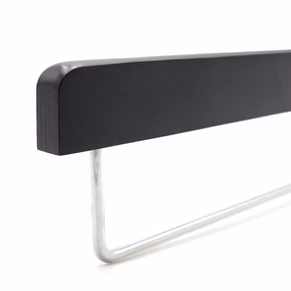 Pawnora Non-Slip Wooden Coat Hangers with Bar, Black, Pack of 10 – 2