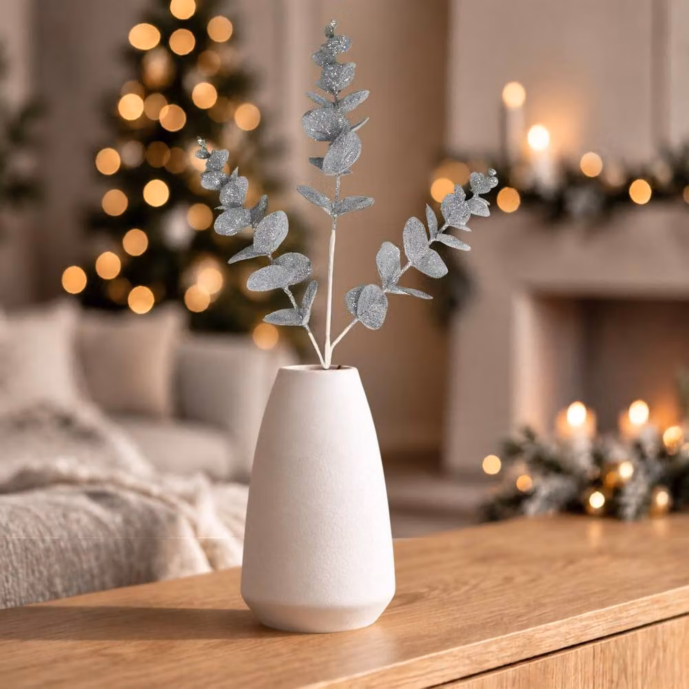 Shatchi Silver Glitter Artificial Eucalyptus Christmas Tree Picks, 6 Pack, Height: 55 cm – 2
