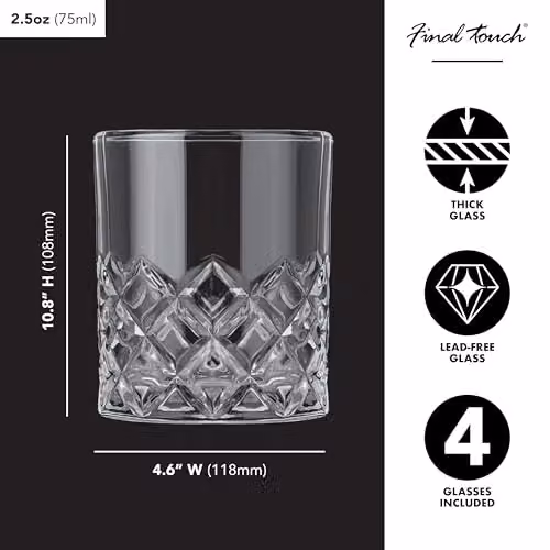 Final Touch Yarai Shiver Ice Ball Shot Glass Set with Ice Ball Moulds, Transparent, Set of 4 – 6