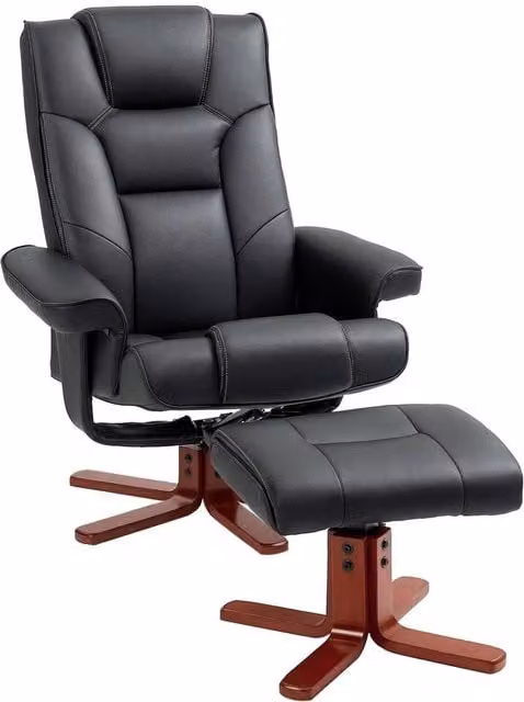 FORGEVIO Reclining Armchair with Ottoman and Adjustable Backrest in Black