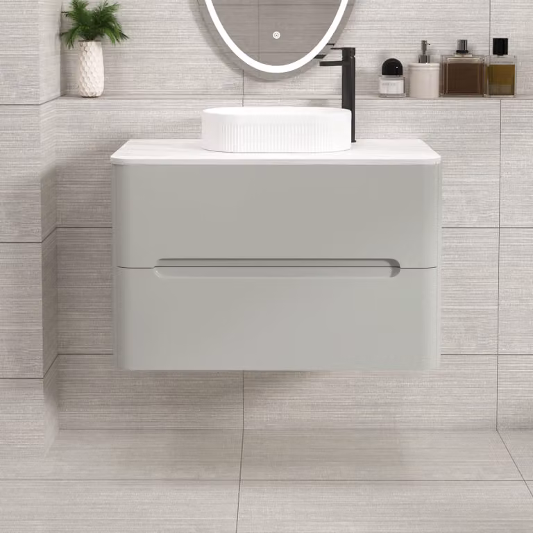 Royal Bathrooms Venice 800mm Wall Hung Dove Grey Vanity Unit with 2 Drawers and Lyon Basin
