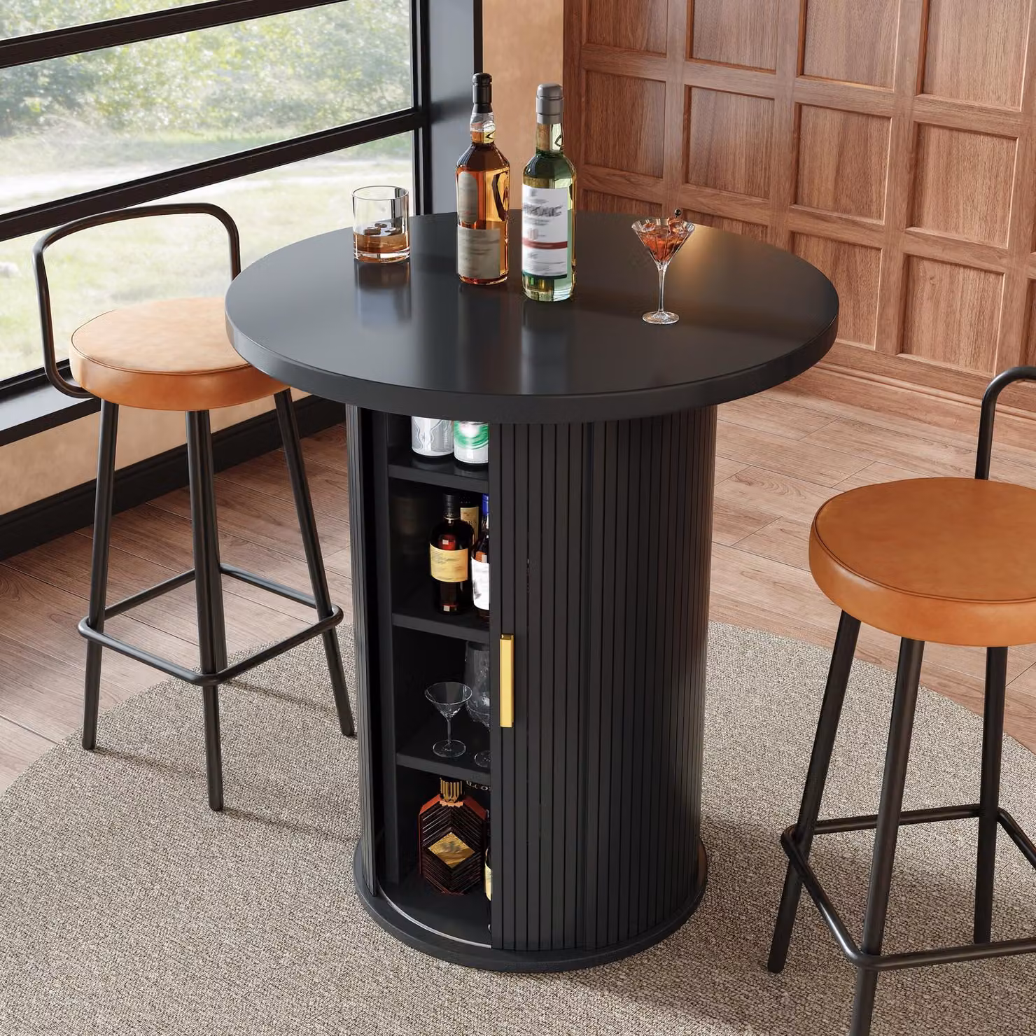 Aosom UK Black Round Bar Table with Integrated Cabinet and Sliding Door, W/D/H: 60 x 60 x 91.5 cm – 6
