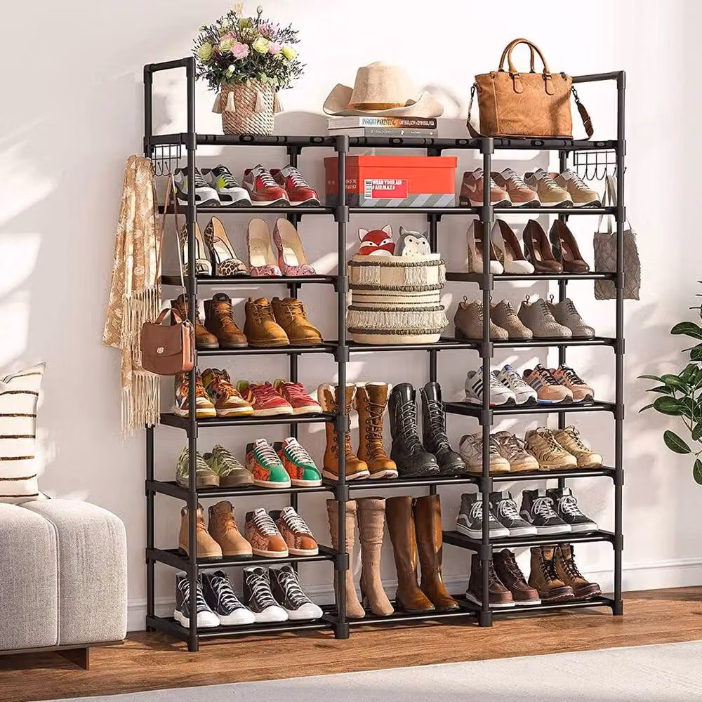 FORGEVIO 8-Tier Narrow Tall Shoe Rack in Black, W: 127 cm, D: 30.5 cm, H: 140 cm – 3