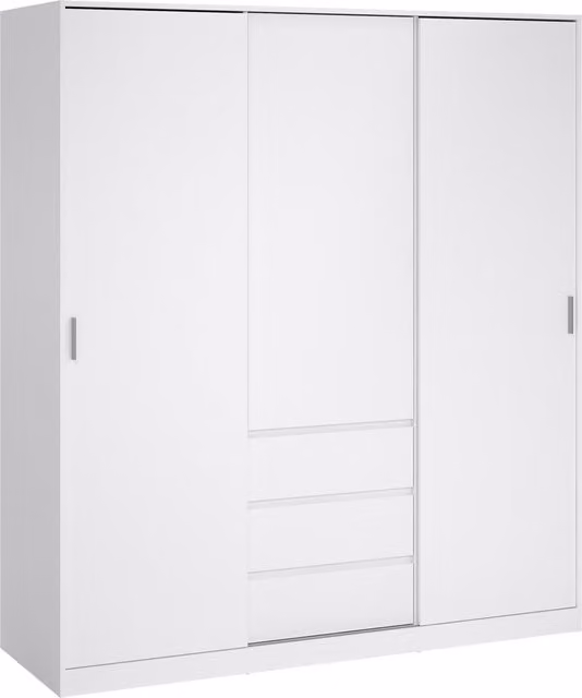 Furniture To Go Naia Wardrobe with 2 Sliding Doors and 3 Integrated Drawers in Jackson Hickory Oak and White High Gloss