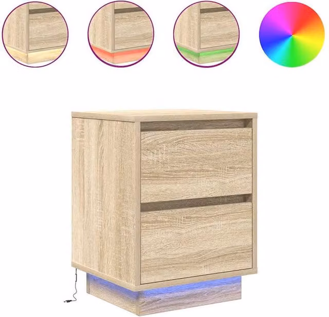 Berkfield Home Set of 2 Bedside Cabinets with Integrated LED Lights in Sonoma Oak, W/D/H: 38 x 34 x 50 cm
