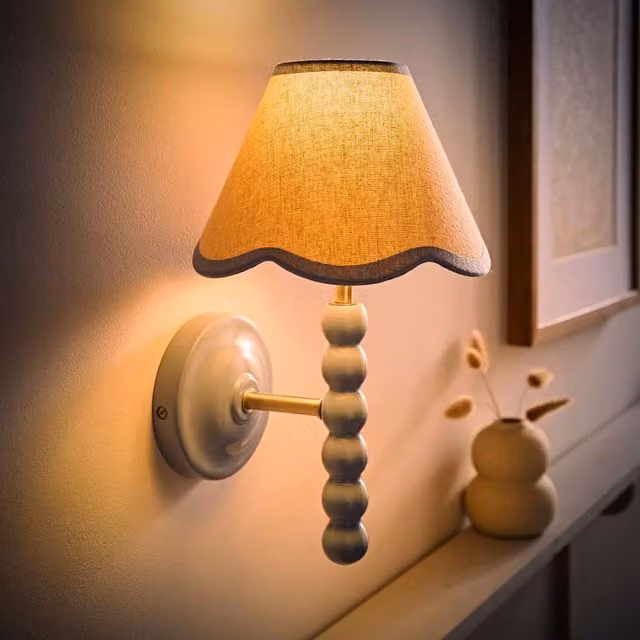 ValueLights Bobbins Blue Wall Light with Fabric Shade and LED Bulb – 1