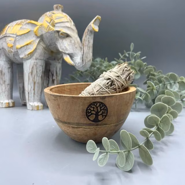 KDMD Tree of Life Wooden Smudge and Ritual Offerings Bowl, Brown, W: 11 cm, D: 7 cm, H: 7 cm – 4