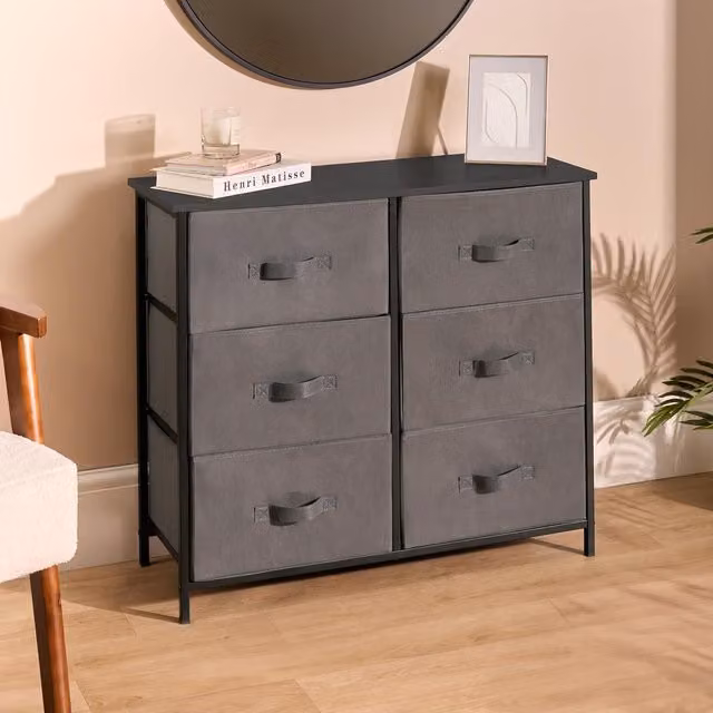OHS Brooklyn Grey Fabric 6-Drawer Chest Organiser Storage – 1