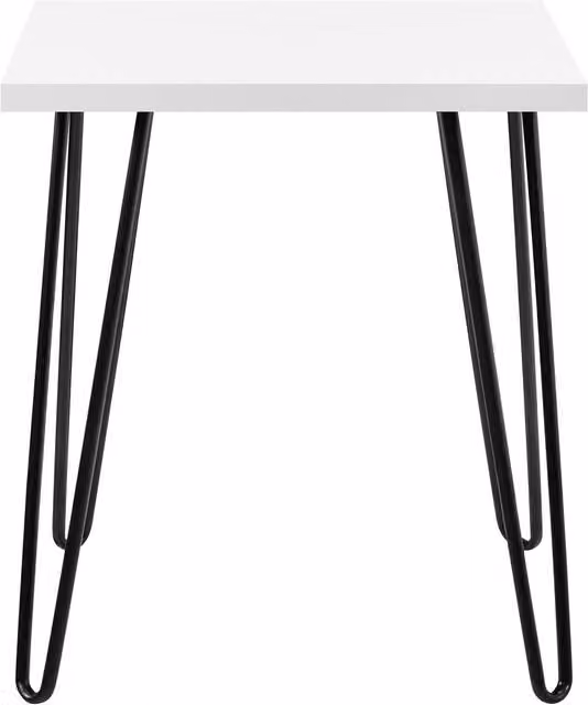 Owen Retro Industrial Square End Table in White with Metal Legs