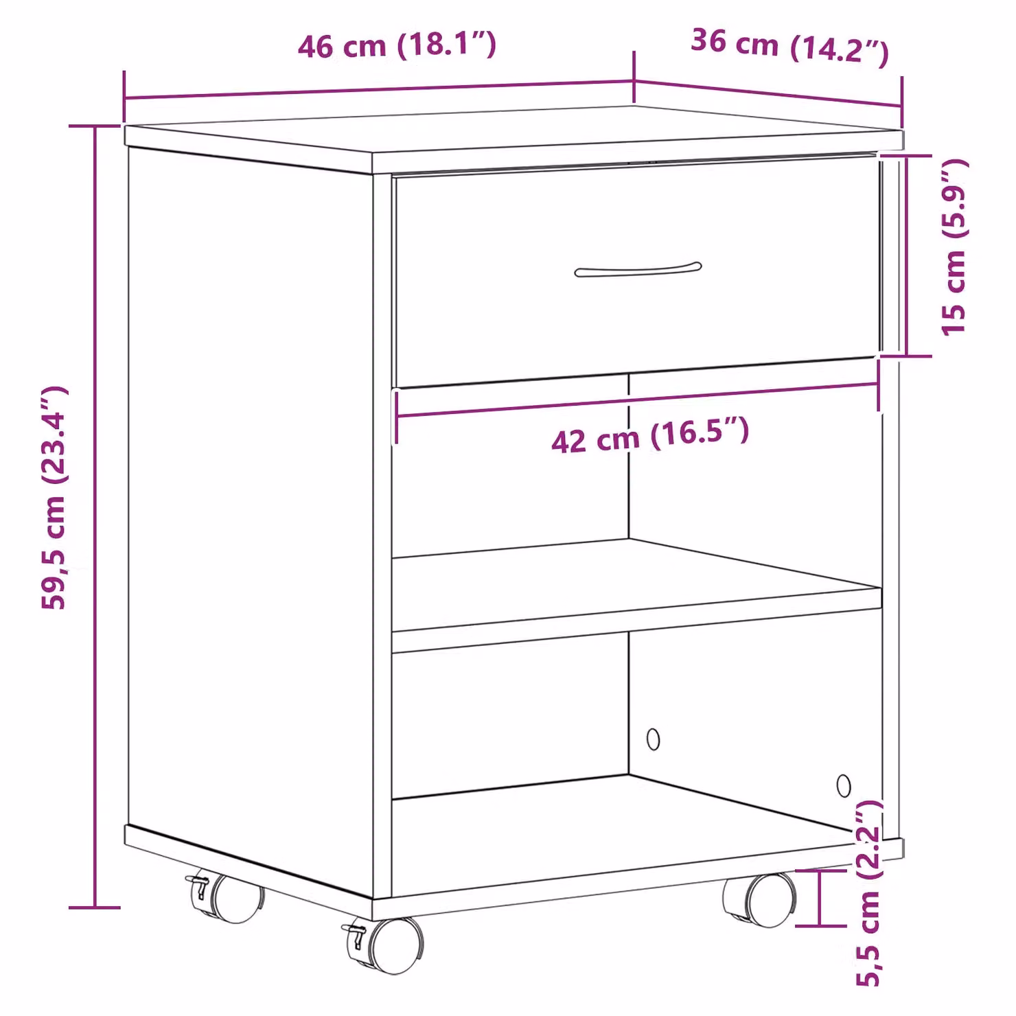 Berkfield Home Rolling Cabinet in Black Oak, W/D/H: 46 x 36 x 59 cm – 4