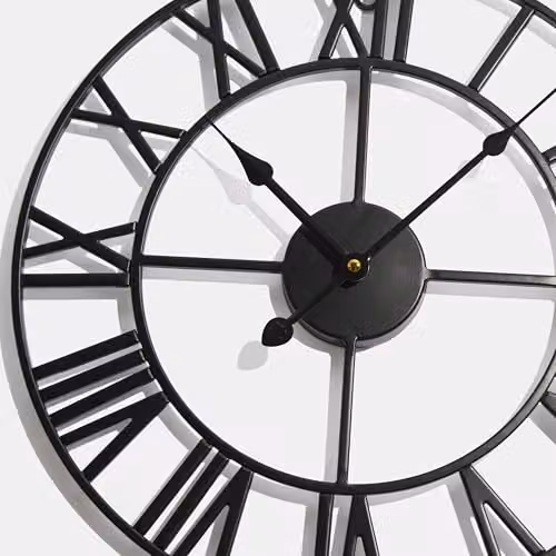 OHS Large Black Metal Vintage Skeleton Wall Clock with Roman Numerals, Diameter: 40 cm – 5
