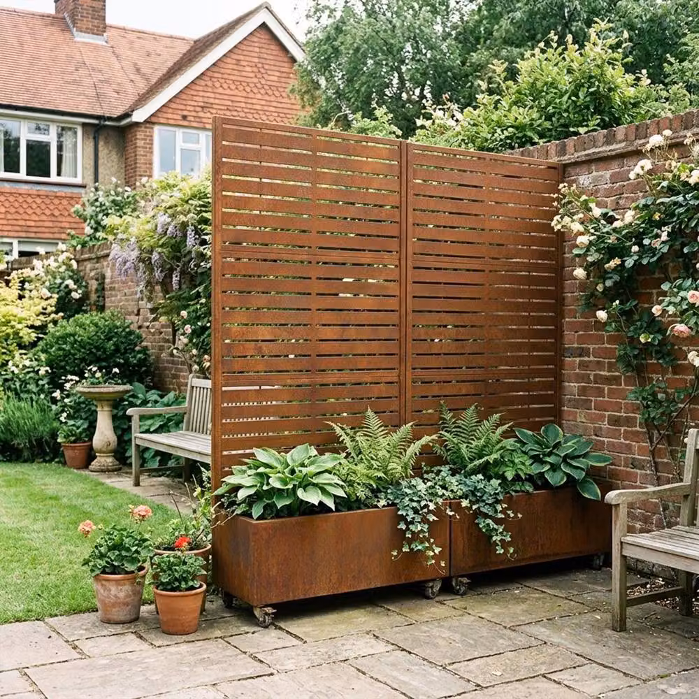 Nicoman Metal Indoor Outdoor Privacy Screen with Plant Pot, Bronze, W/D/H: 90 x 40 x 180 cm – 6
