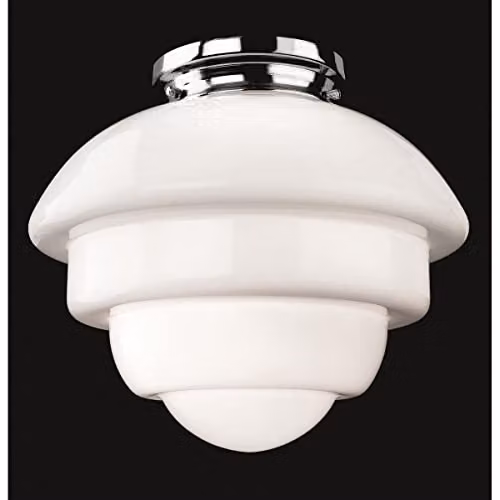 Firstlight Art Deco LED Ceiling Flush Fitting in Chrome with White Glass – 2
