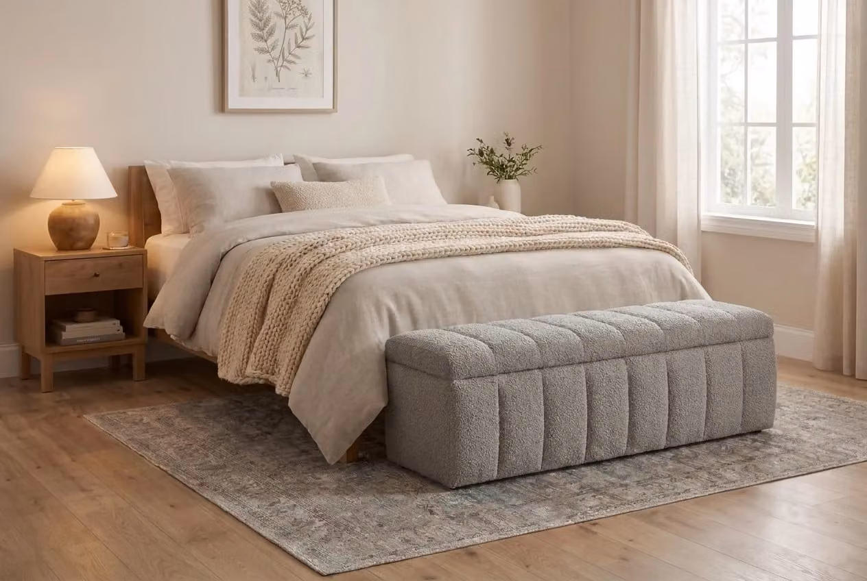 Araco Atelier Mistral Velour and Bouclé Upholstered Bench in Grey