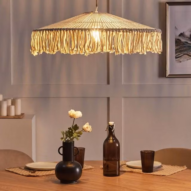 Wyld and Coco Boho Tassel Pendant Lamp in Beige Paper and Metal