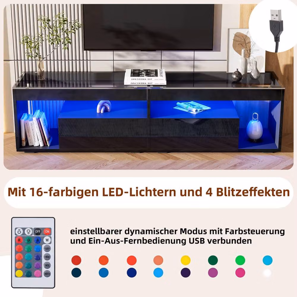 Rolipo Black High Gloss LED TV Stand for up to 80 Inch TVs, 180 cm Wide – 2