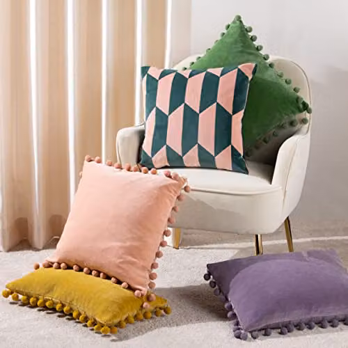 Kalho Velvet Jacquard Filled Cushion, Pink and Green, W/D/H: 45 x 45 x 45 cm – 3