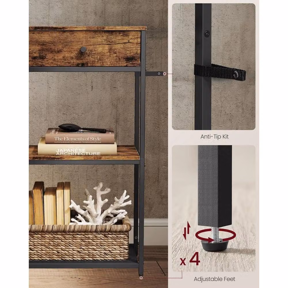 FORGEVIO Narrow Console Table in Rustic Brown with 2 Fabric Storage Bins, Width: 76 cm – 3