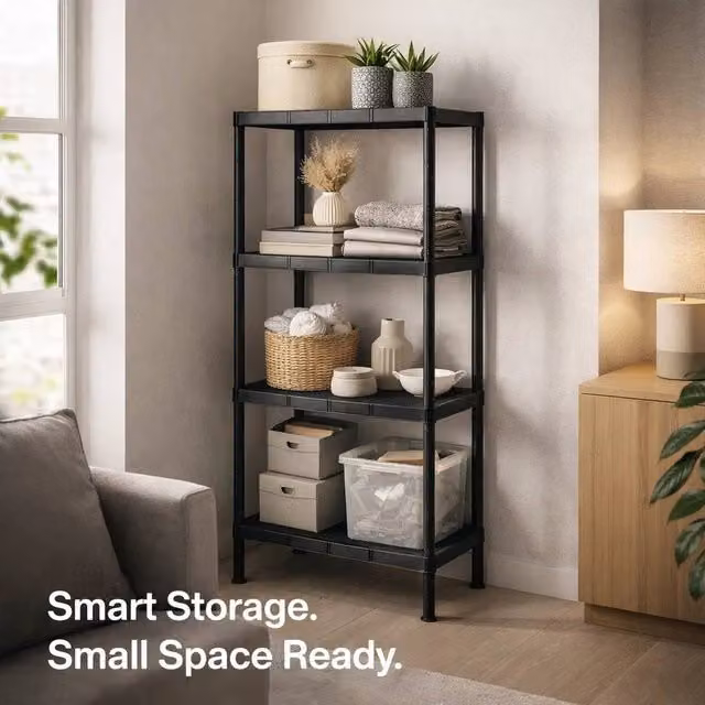 EONLION 2 Pack 4 Tier Plastic Freestanding Shelving Units in Black – 1