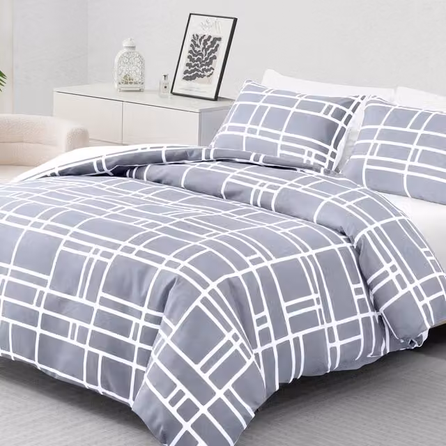 Pamposh Premium Microfibre Reversible Duvet Cover Set in Grey and White, Superking Size (1 x Duvet Cover and 2 x Pillowcases)