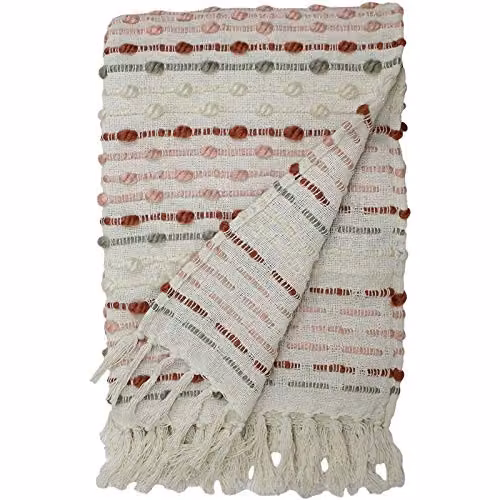 Riva Home Furn Dhadit Woven Tufted Striped Throw in Pink, W/D/H: 130 x 180 cm – 1