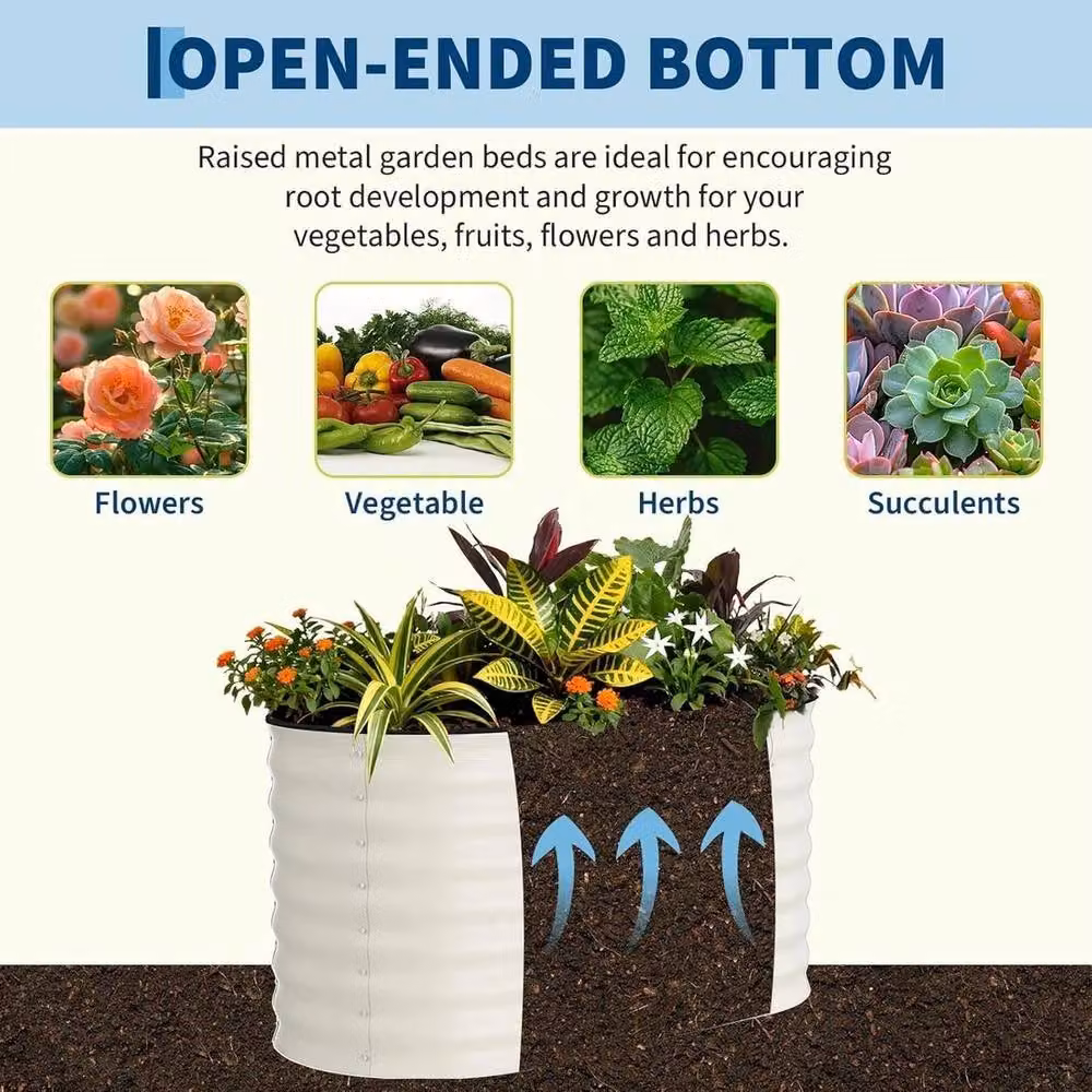 VOGREX 2 Pack Galvanised Steel Raised Garden Bed Planter Boxes, White, W/D/H: 121.92 x 60.96 x 60.96 cm – 3