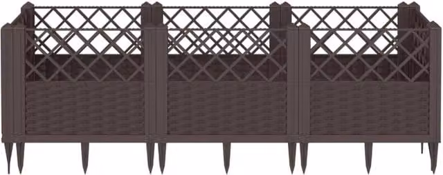 Berkfield Home Beautiful Garden Planter with Pegs, Brown, W: 123.5 cm, D: 43.5 cm, H: 43.5 cm