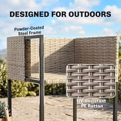 Outsunny 7 Piece Cube Rattan Garden Furniture Set with Cushions in Light Grey – 5