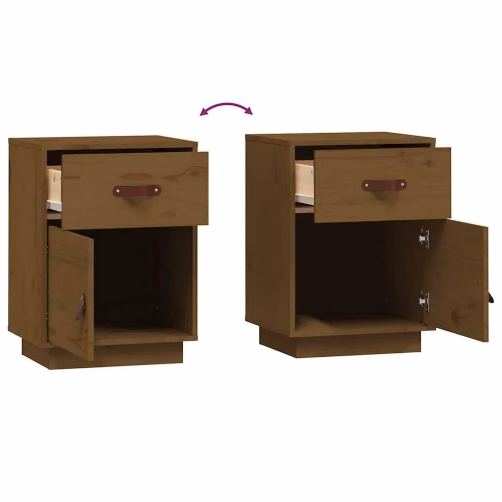 Berkfield Home Set of 2 Solid Wood Pine Bedside Cabinets in Honey Brown, W/D/H: 40 x 34 x 55 cm – 6