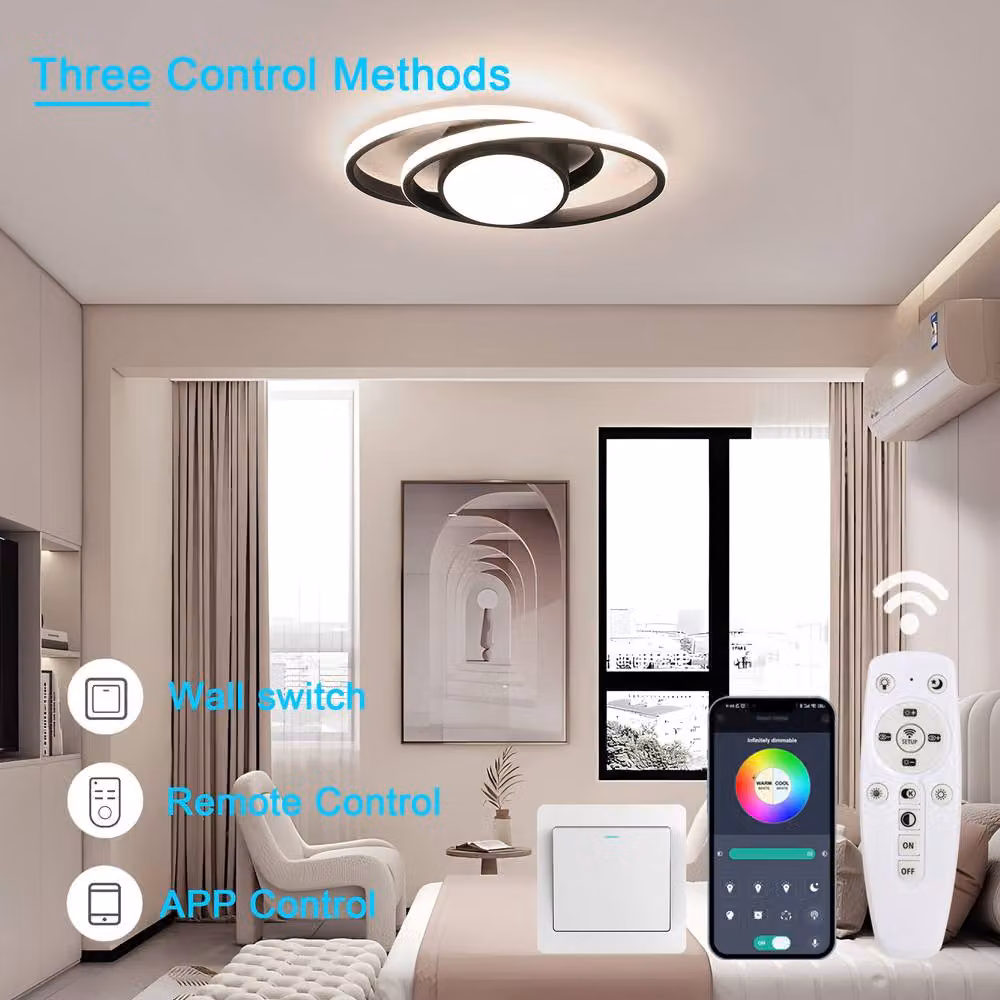 Pheashine Modern Oval LED Ceiling Light, 39W Dimmable with Remote Control, Black – 5