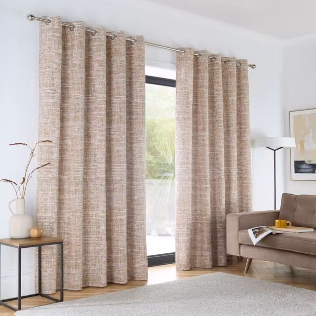 Portfolio Home Maine Geometric Abstract Fully Lined Eyelet Curtain Set, 2 Panel Pair in Beige, Width: 117 cm, Drop: 183 cm
