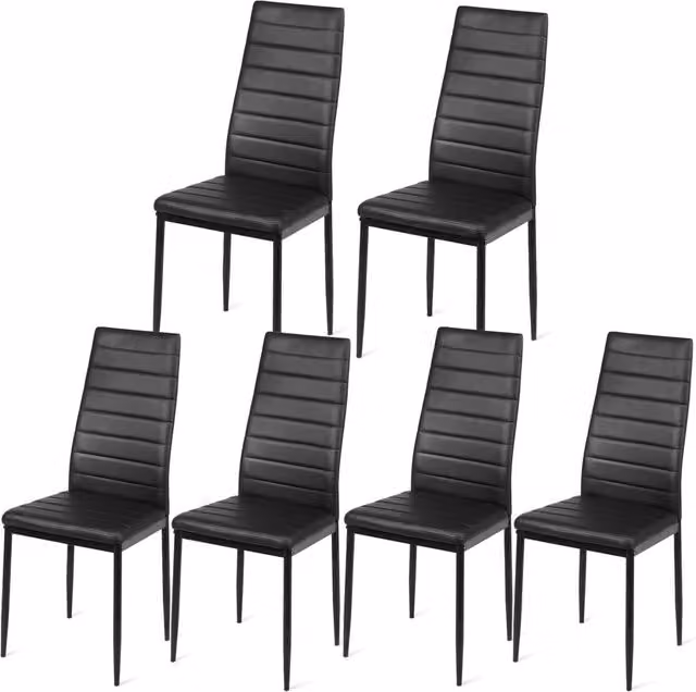 Costway Set of 6 Modern Dining Chairs in Black PVC Leather with High Back and Padded Seats – 1