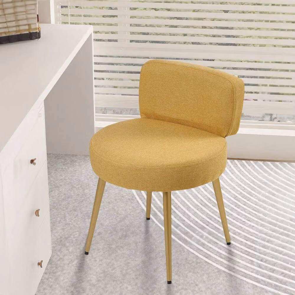 FORGEVIO Modern Yellow Linen Dressing Table Stool with Champagne Gold Metal Legs – 2