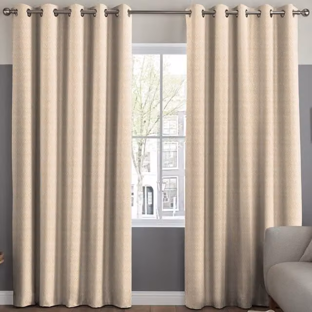 Simply Collection Modern Blackout Fabric Panel Curtain in Beige with Eyelets