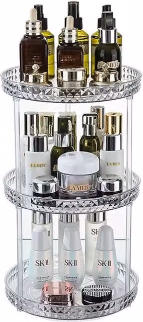VOGREX Clear 3-Tier Acrylic Makeup and Cosmetic Storage Stand, Transparent, W/D/H: 40.0 x 23.5 x 23.5 cm