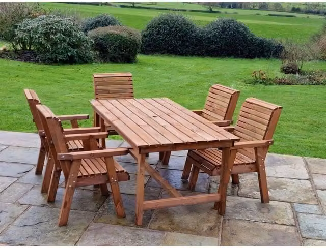 Churnet Valley Garden Furniture Ltd Valley 5XC Rustic Pine Wood Table Set with Cushions in Brown – 1