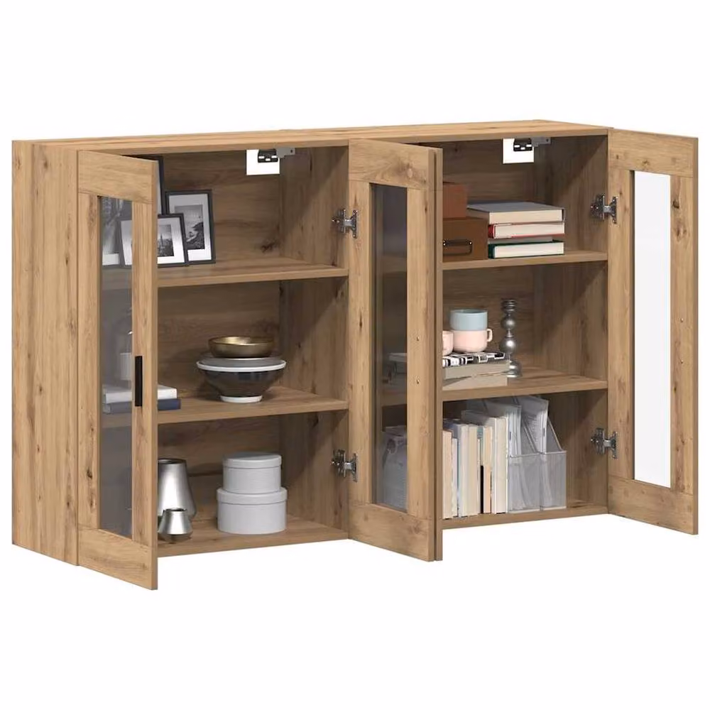 Berkfield Home Artisan Oak Wall Mounted Cabinets, 2 Piece Set in Brown, W: 69.5 cm, D: 34 cm, H: 90 cm – 2