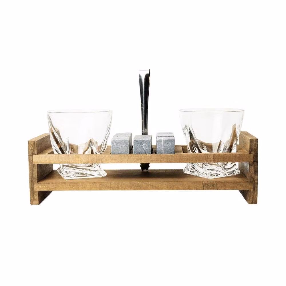Menkind Connoisseur Creations Twisted Whisky Tumbler Glass Set with Chilling Stones in Transparent – 2