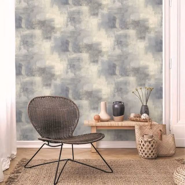 Grandeco Metro Blue Abstract Rustic Distressed Paint Effect Textured Wallpaper
