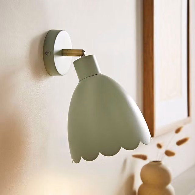 ValueLights Millie Pair of Sage Green Scallop Adjustable Wall Lights with Bulbs