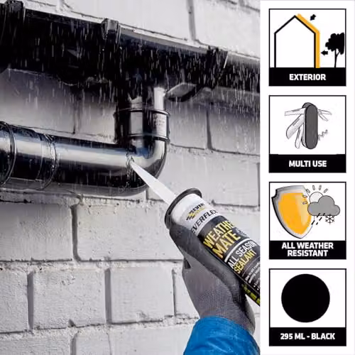 Everbuild Weather Mate Waterproof Sealant, Black, 310 ml – 2