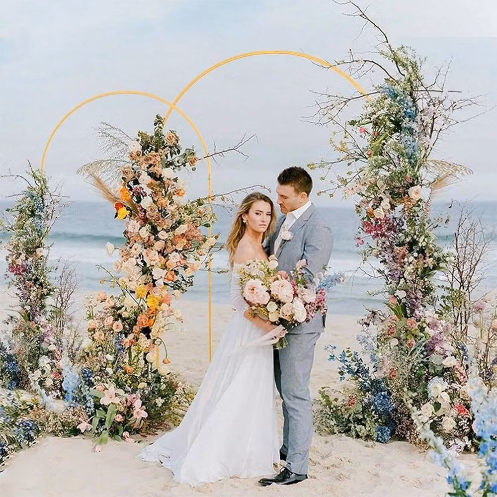 KORVIXA Gold Round Wedding Arch Door Backdrop Stand, W: 80 cm, H: 180 cm – 2