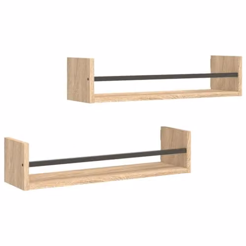 vidaXL Wall Shelves with Bars, 2 Pieces, Sonoma Oak, W: 60 cm, D: 16 cm, H: 14 cm