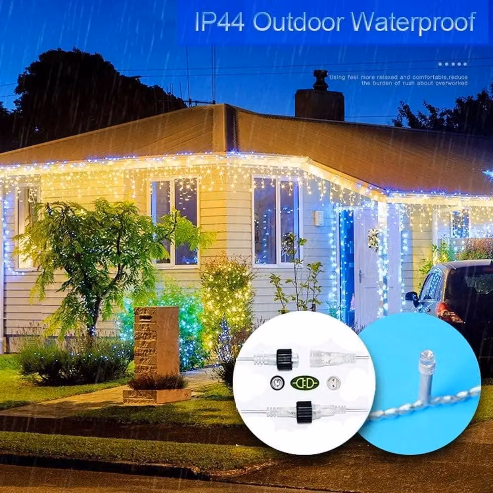 Shatchi 240 Warm White LED Icicle Christmas Lights with 8 Modes and Auto Timer in Yellow – 4