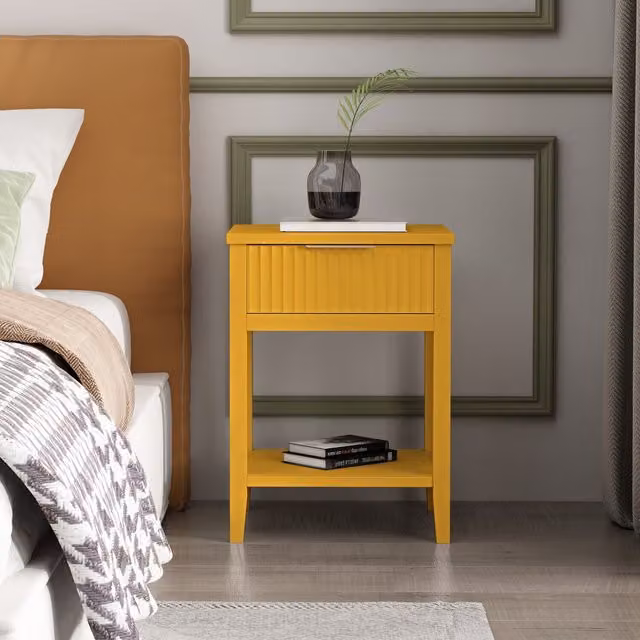 Cabinet Bits Monti Modern Bedside Table with Drawer and Shelf in Yellow