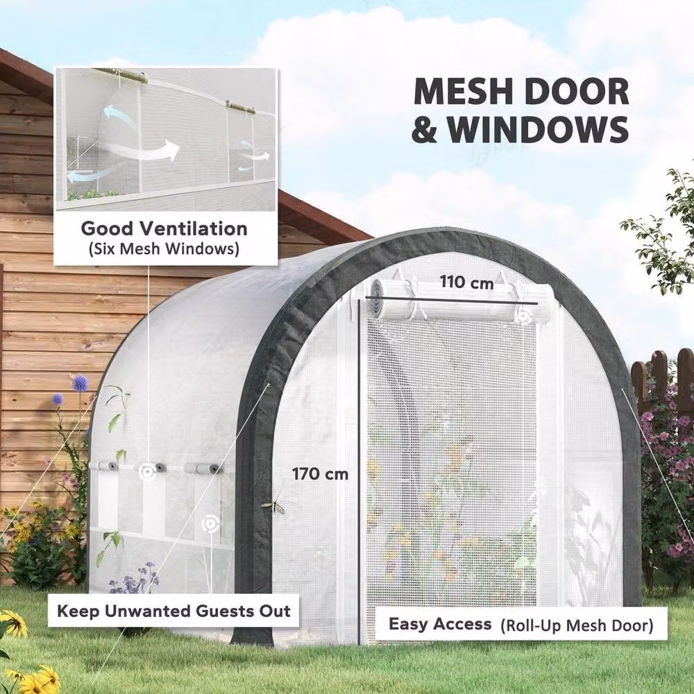 FLAVORA Upgraded White Polytunnel Greenhouse with Window and Galvanised Steel Frame, W: 3 m, D: 2 m, H: 2 m – 4